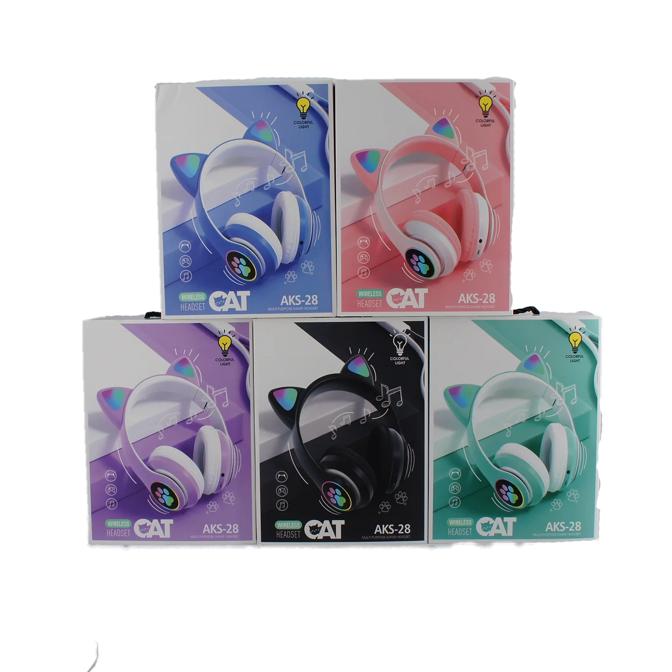 Auriculares macaron con forma de gato para niños y niñas, audífonos  inalámbricos por encima de la cabeza con forma de gato y tarjeta TF