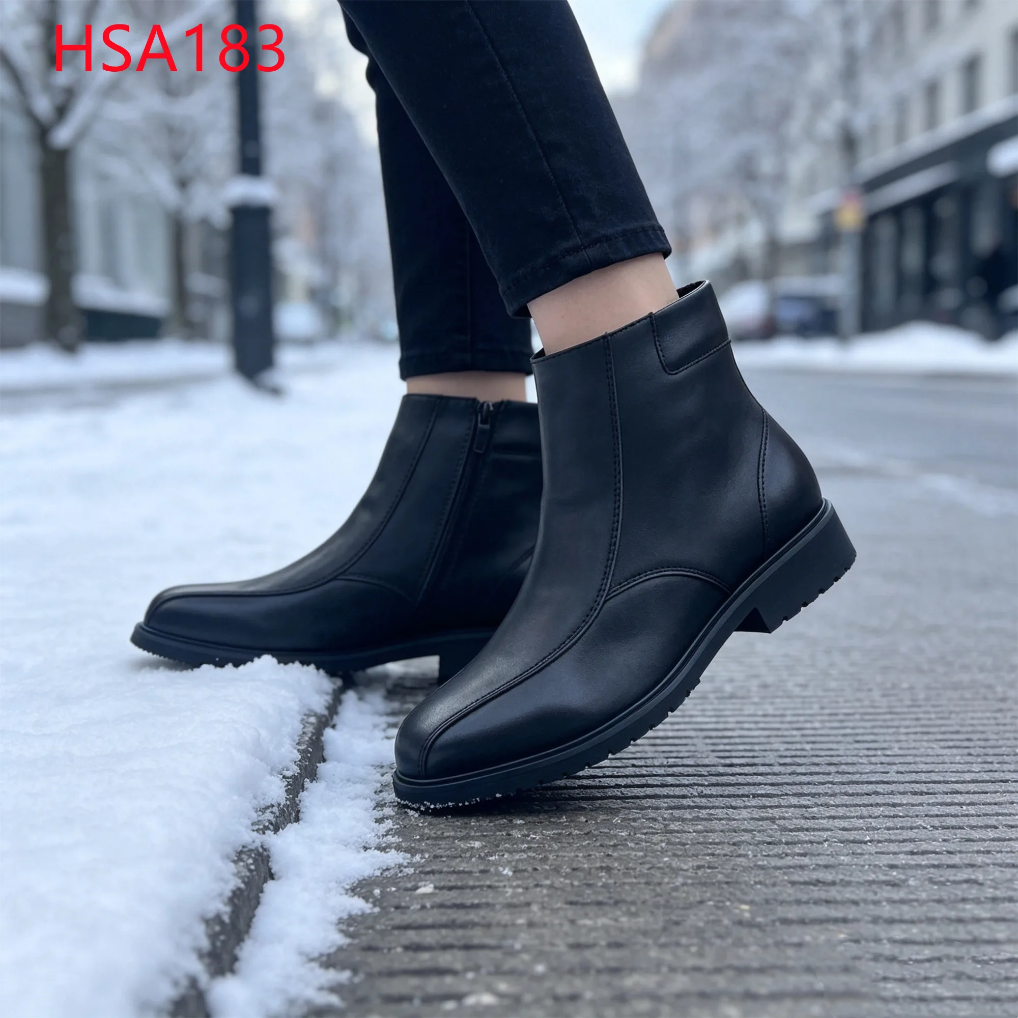 LXG,Russia Popular Warm Real Wool Llining&insole Men Leather Shoes Negotiation 5'' Hua Singh Uniform Shoes with Side Zip HSA183