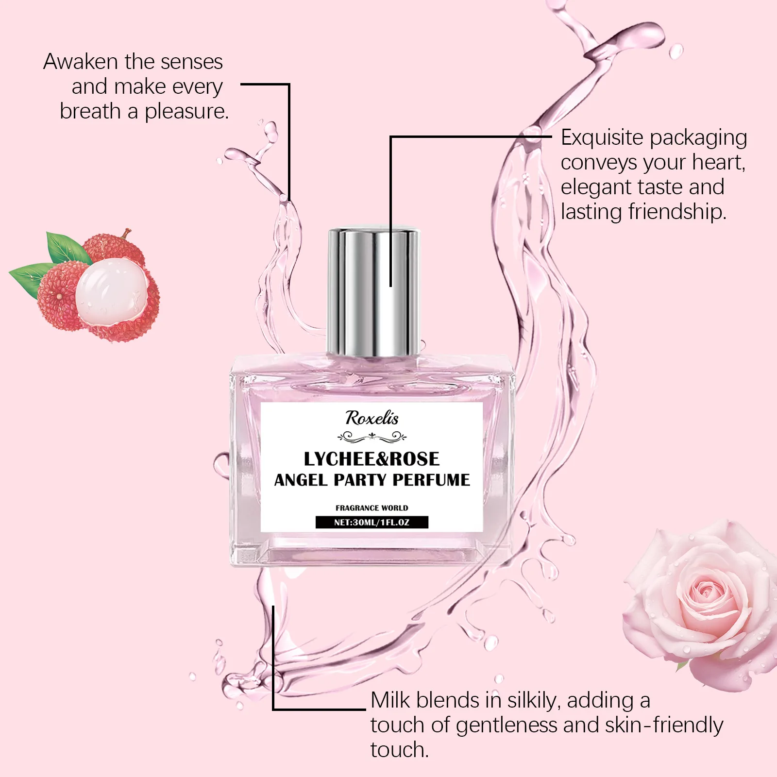 Roxelis Angel Party Women's Neck and Wrist With Fragrance Litchi Rose Natural Fresh Niche Atmosphere Perfume
