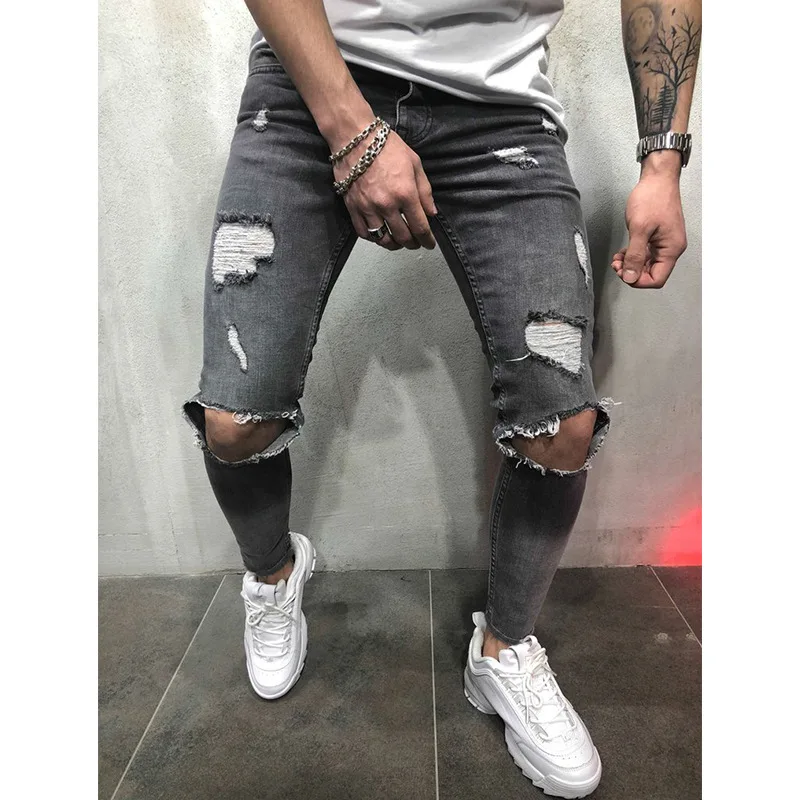 Pantalones Vaqueros Rasgados Ajustados Y Elásticos De Hip Hop Para Hombre, Jeans Con Rodillera,Ropa De Calle,Nueva Moda,Gran Oferta - Buy Los Hombres  Vaqueros Skinny Hombre Vaqueros Pantalones Vaqueros Slim Hombres Agobiados  Jeans Plus