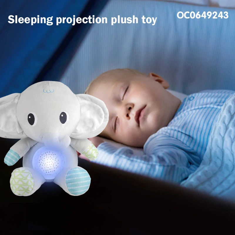 Custom Soft Elephant Plush Plastic Projection Baby comfort Toys Wholesale with Light