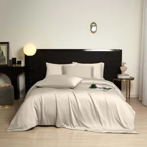 Woven Bamboo Solid Simple Style Quality 300tc All-Season 4-Piece Wedding Bed Sheet Set with Duvet Cover and Pillowcases