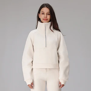 Fall Winter Blank Warm Long Sleeve Sweatshirt Women Casual Custom Running Sports Tops Collar Thickened Zip Pullover for Women