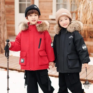 Customized Boys & Girls Children's Winter Hooded Thick Cotton-Padded Jacket with Breathable Worsted Shell Zipper Casual Parka