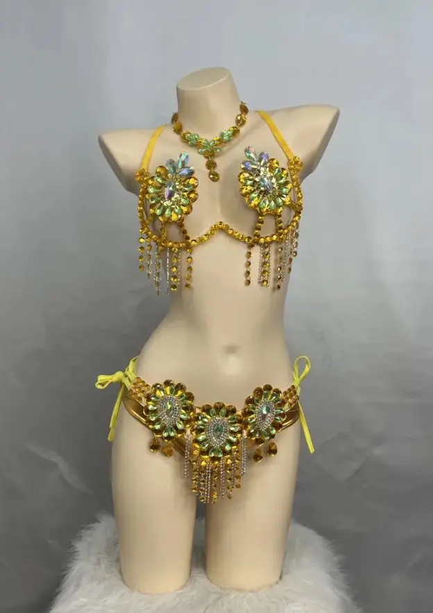 New Arrival Sexy Samba Carnival for Women Wire Bra & Belt Stones Samba Suit Party Rave Dancing Outfit
