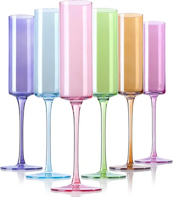 LeadFree Crystal Colorful Colored Champagne Flutes for Birthday Wedding Bridal Shower