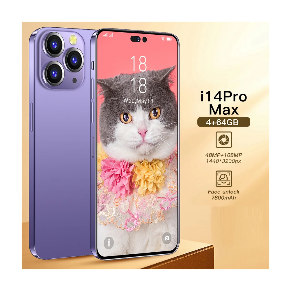 Unlocked Android i14 Pro Max 4GB+64GB/128GB DUAL SIM 4G GSM+WCDMA New Cell  Phone