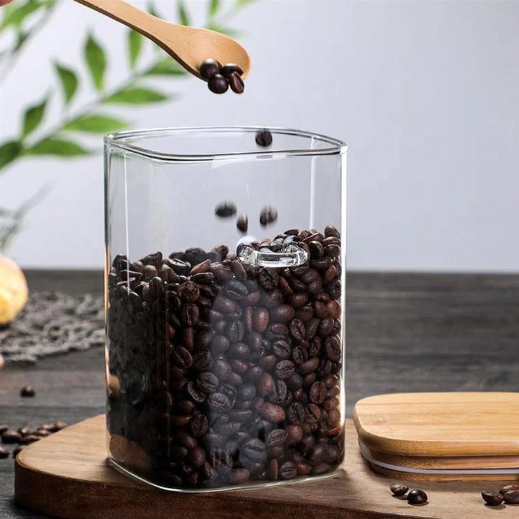 800ml 1000ml 1200ml Bamboo Lid sealed Glass Food Container Jar with Scoop for Bath Salt Holder Sugar Spice Coffee