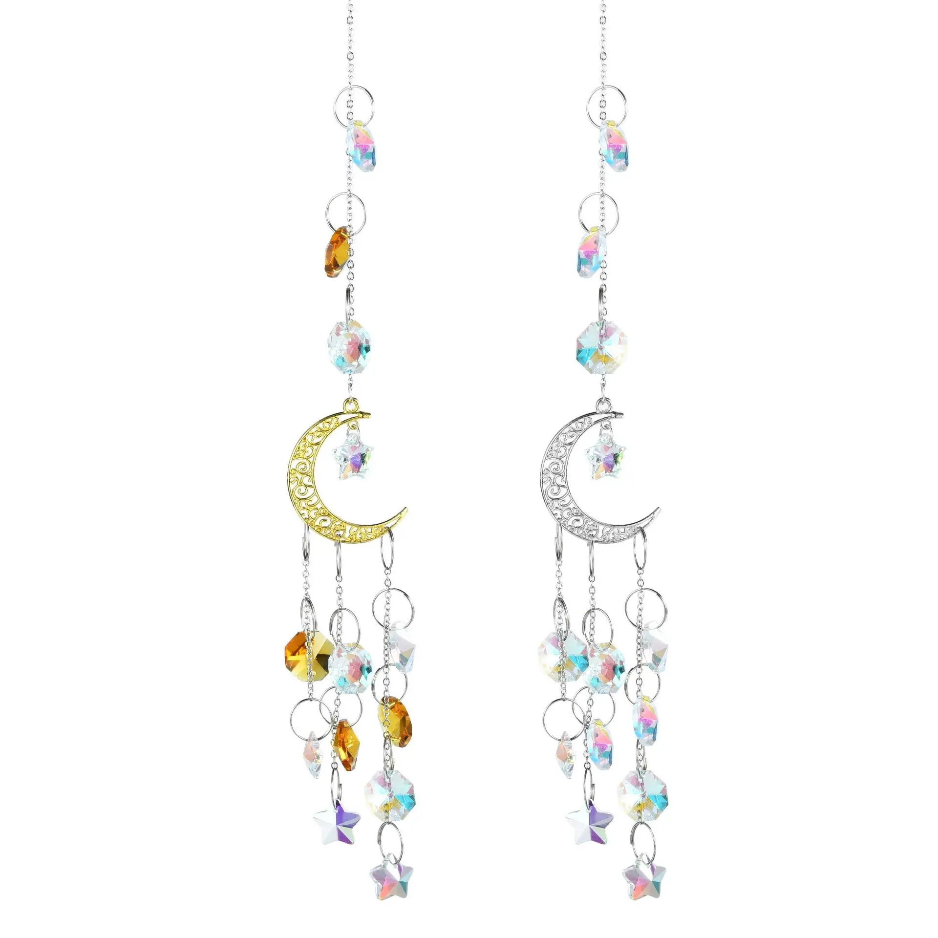 Carillon en verre cristal motif étoile et lune Perles prismatiques colorées Décoration de Noël intérieure/extérieure pour maison, jardin, terrasse, cour Thème amour
