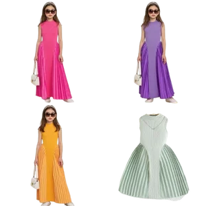 2026 Kids Dresses Summer Children Clothes Solid Color European-style Chic Pleated Necklace Sleeveless Girls Dress Wholesale