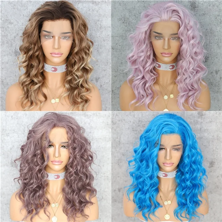 BeautyTown Free Parting Short Curly Heat Resistant Synthetic Lace Front Wig Hair for Human Daily Wear