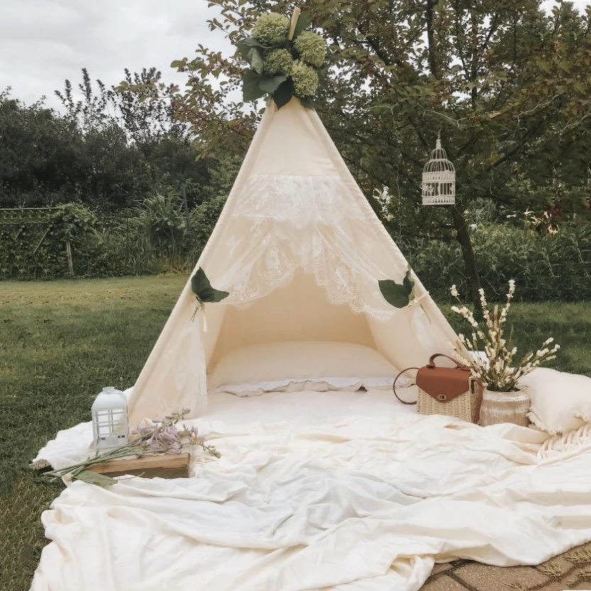 Крытый крошечные дома Замок принцессы 100% хлопковые кружевные Детские вигвама Игровая палатка для