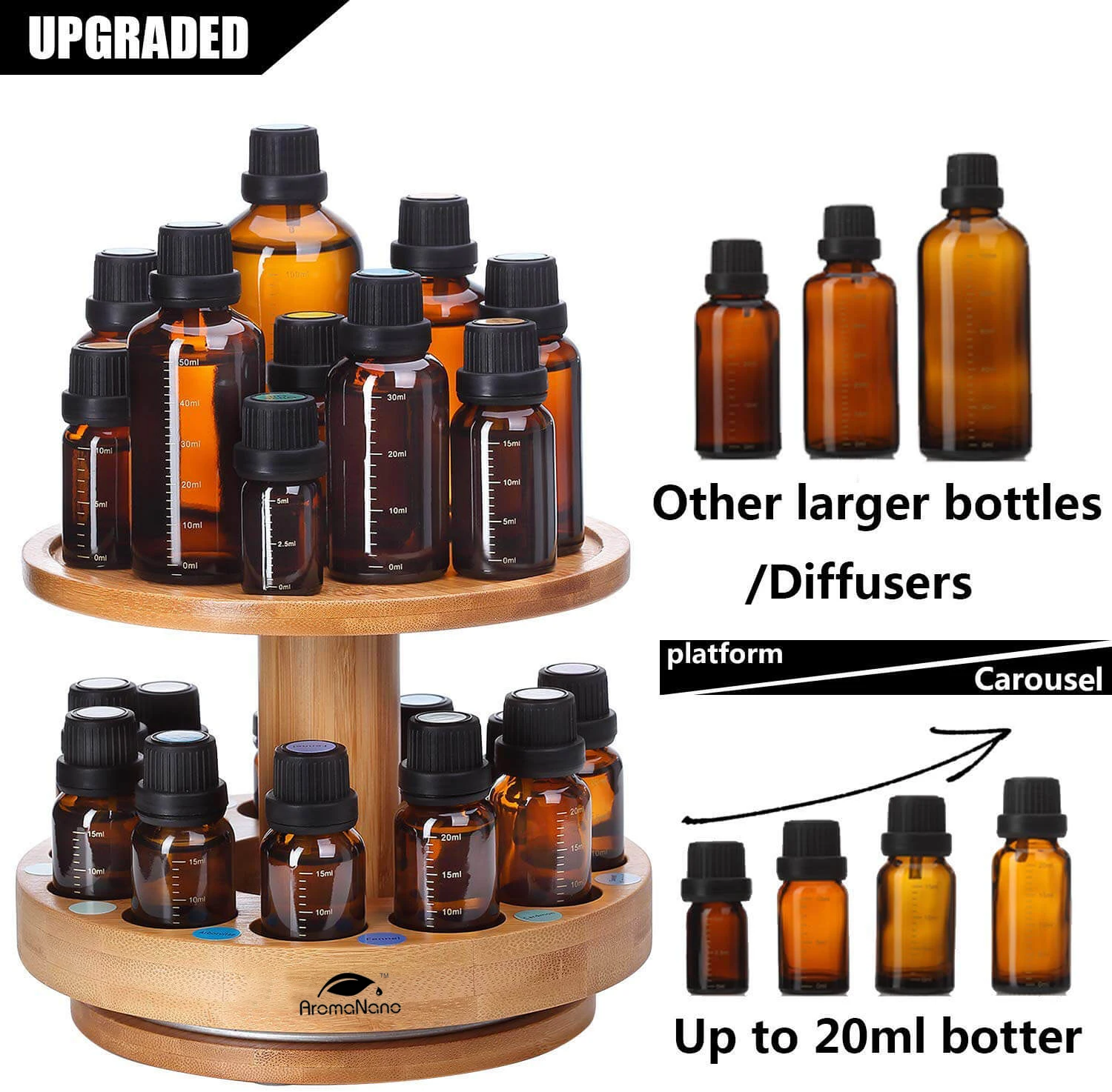 AromaNano Essential Oil Storage Holders Diffuser Organizer Rack Bamboo Diffuser Rotating Display Stands Essential Oil Holder
