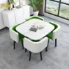 Silla cuadrada de cuero verde y blanco con estampado de imitación de piedra