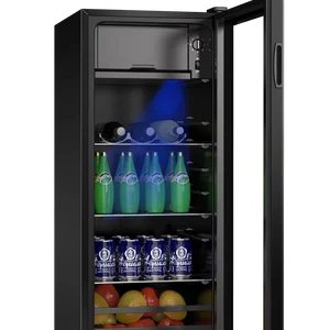 118L Mini Glass Door Single Door Refrigerator Beverage Cooler with Freezer Mini Fridge for Home and Hotel Use
