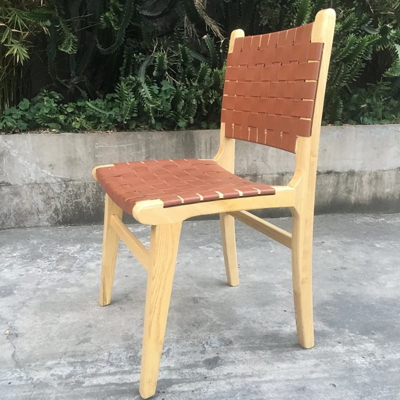 Скандинавский стиль дизайн из массива тика седло Кожаный Плетеный мест стекируемые обеденные стулья для кафе, ресторанов и отелей