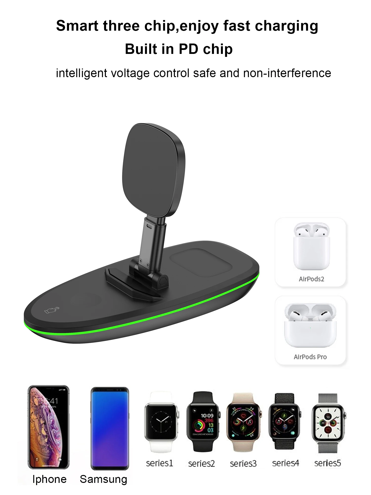 NEW Touch Switch 3 in 1 Magnetic Wireless Charger Station For iPhone 12 Pro Max Watch Earphone