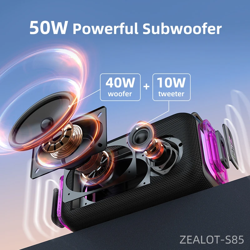 ZEALOT S85 50W ポータブルスピーカー IPX6防水 音楽のための深いバス
