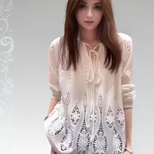 2026S/F Women's Luxury Lace-up Long Sleeve Shirt Exquisite Vintage Heavy Work Hollow Exquisite Lace Embroidery Breathable Casual