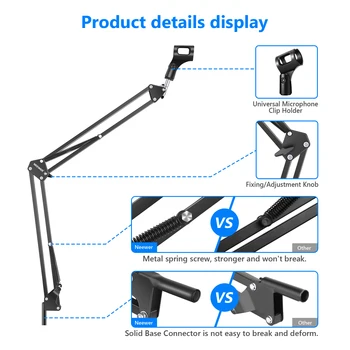 Neewer Extendable Recording Microphone Holder Suspension  Scissor Arm Stand Holder with Mic Clip Table Mounting Clamp detail image