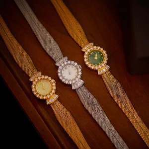 New Antique Women's Watch High Quality Gold Strap Inlaid with Diamond Metal Braided Lady Wristwhat