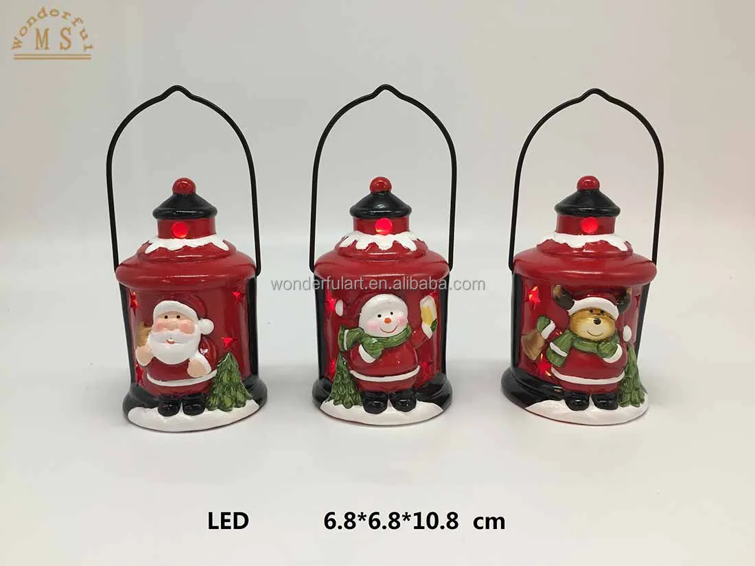 Terracotta Christmas Tree Decorations Hanging Lantern Santa Claus Snowman with Light Led for Holiday Xmas Desktop Ornaments