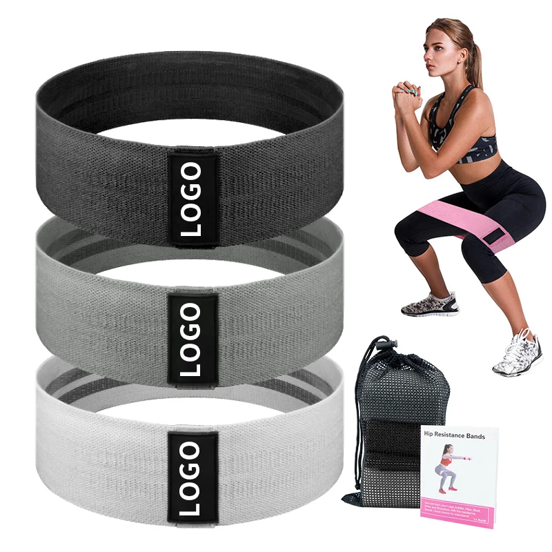 LADYGLOW Resistance Band for Working Out Custom Logo Print 3 Cotton Fabric Hip Booty Bands Set Fitness Fabric Resistance Band