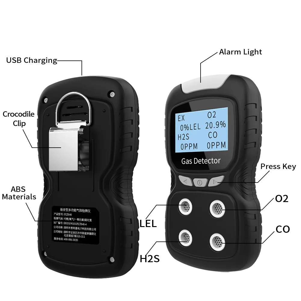 Portable Co H2s O2 Ex(lel) 4 Gases Monitor Multi 4 Gas Detector And ...