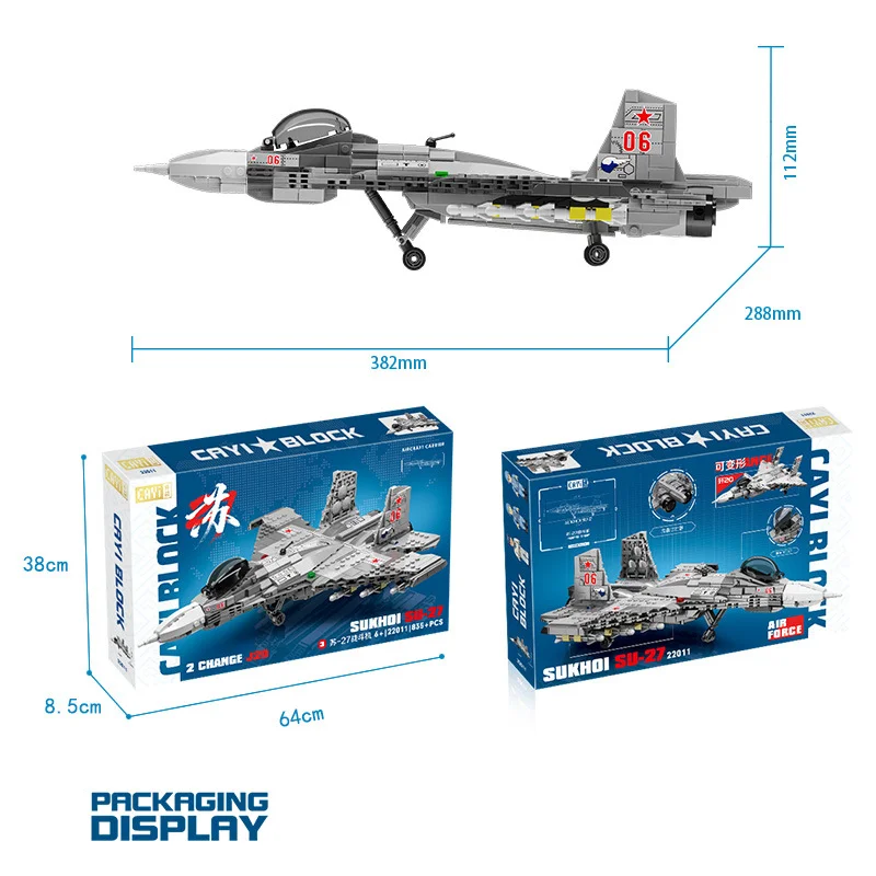 CAYI Su-27 Fightet Jet Military Transport Helicopter Aircraft Fighter Military Plane Building Block Set Airplane Toys for kids