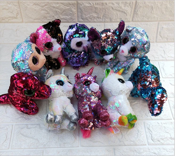 Xux Plush Cute Sequin Unicorn Owl Horse Rabbit Big Eyes Sequin Animal ...