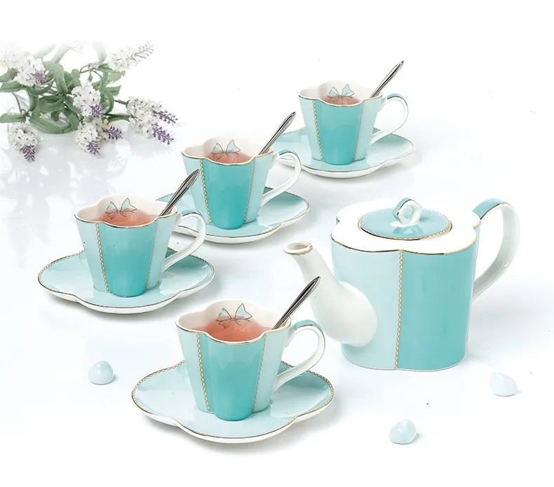 Hot sell tea pot tea cup and saucer, with stainless steel spoon tea set