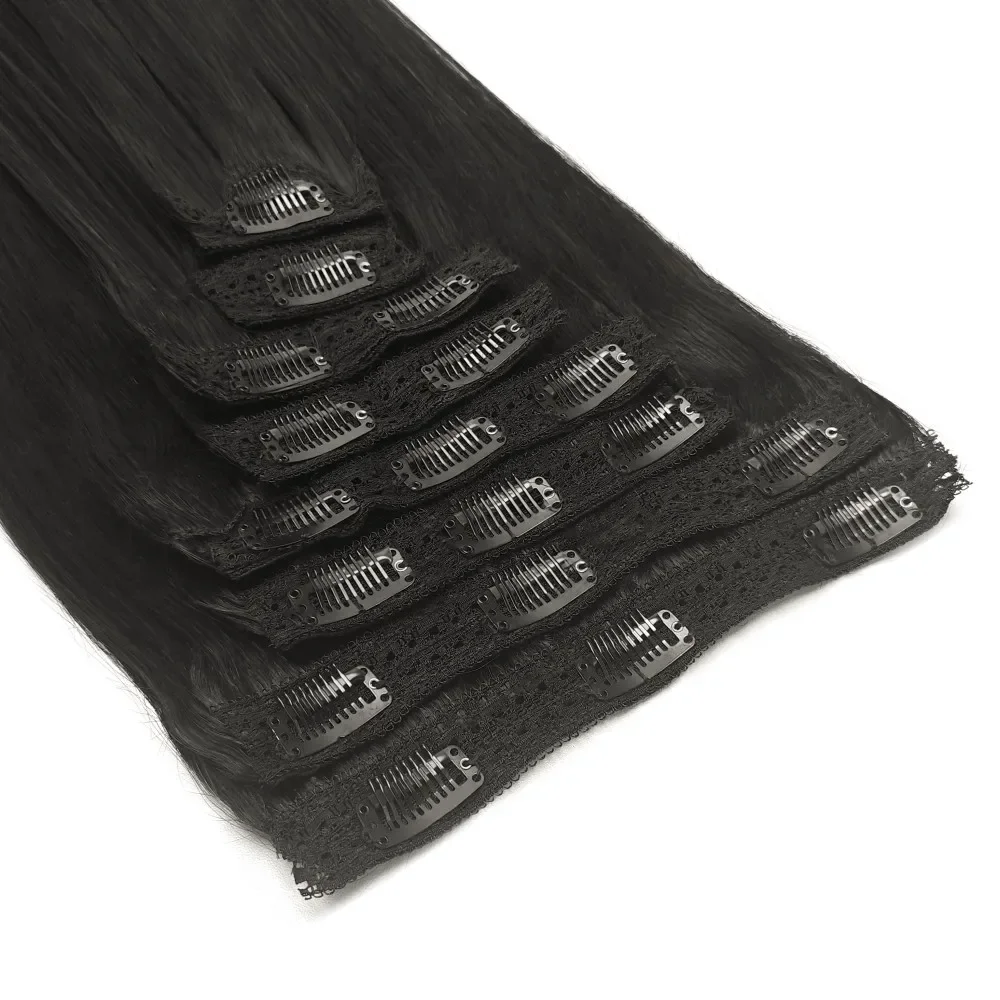 Glattes Clip In Echthaar Extensions Remy Haar Natürlich Schwarz_voghion.com