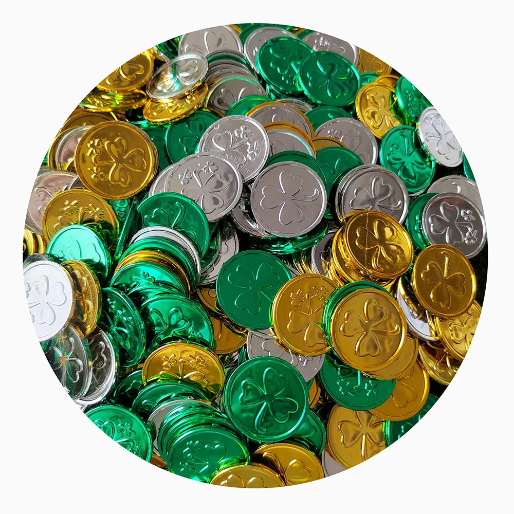 Lot De 100 Pièces De Monnaie Porte-Bonheur Trèfle Saint-Patrick Vert Et Doré