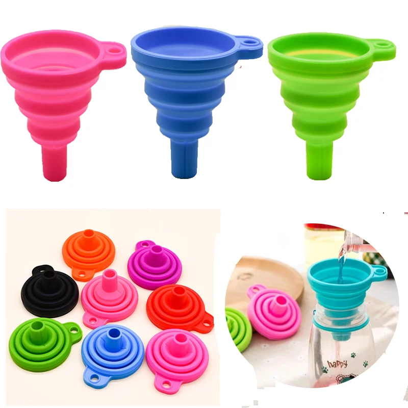 Kitchen Collapsible Mini Silicone Funnel Folding Silicone Rubber Funnel Color Box Multifunction Utensils Home Kitchen Cooking details