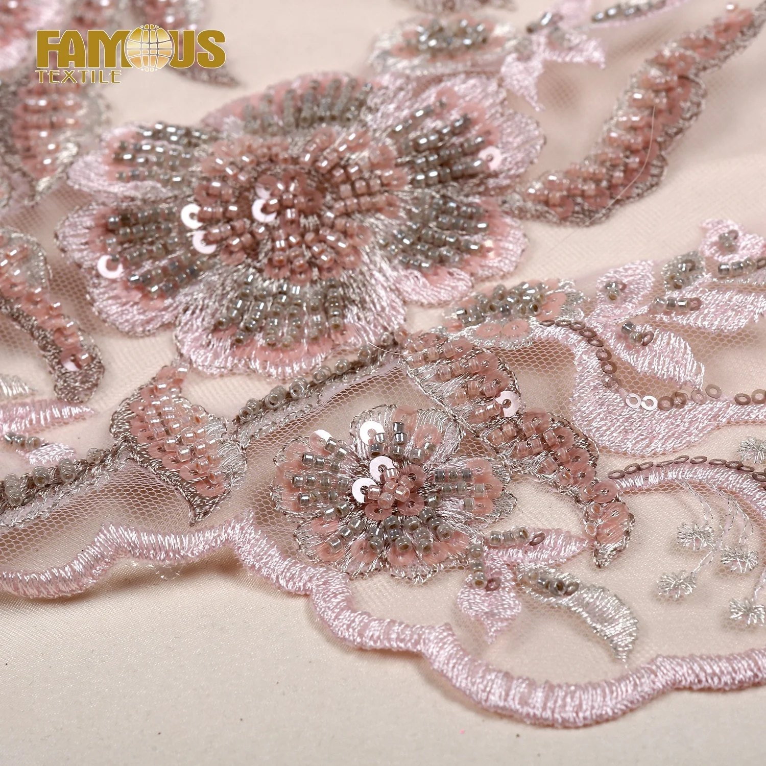 High Quality Wine Red Color Mesh Embroidery Luxury Hand Made Beaded