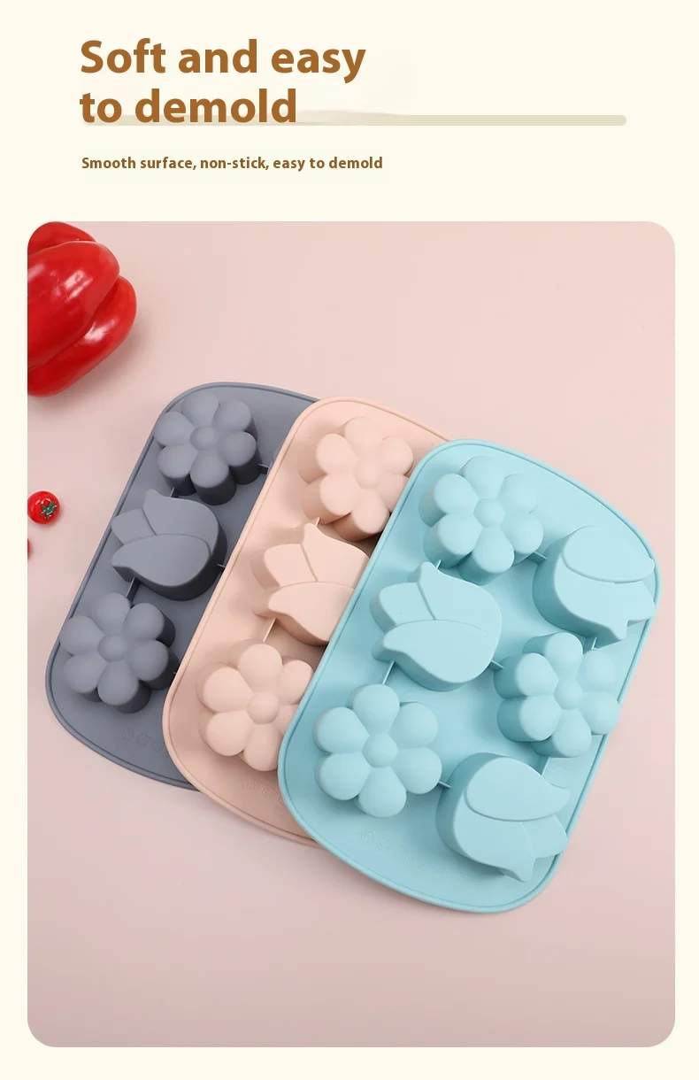 6-Hole 3D Petal Silicone Cake Mold Square Shape Square Children's Complementary Food Steaming/Baking Mold Factory in Stock factory