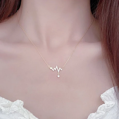 CAOSHI Heartbeat Pendant Necklace 18K Gold Plated Jewelry Women Custom Clavicle Chain Pulse Love Necklace