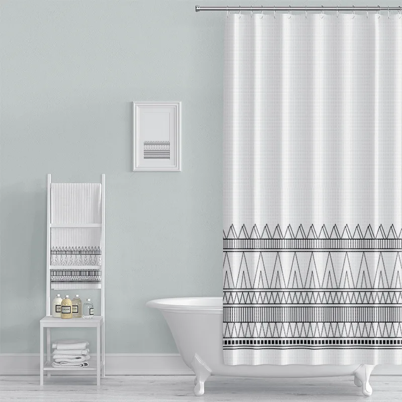 Summer Anne's Boho Digital Printed Waffle Grid Shower Curtain Bohemian Style Bathroom Waterproof Shower Curtains