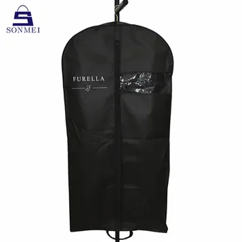 Custom Packing Dress Cover Black Non Woven Garment Zipper Bag for Coat