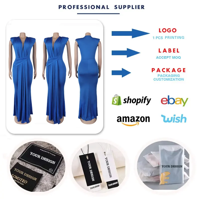 A7375 Hot-selling Bridesmaid Dress Sleeveless Deep V-neck Ruched Maxi Dress  Ladies Long Gown Evening Dresses for Women