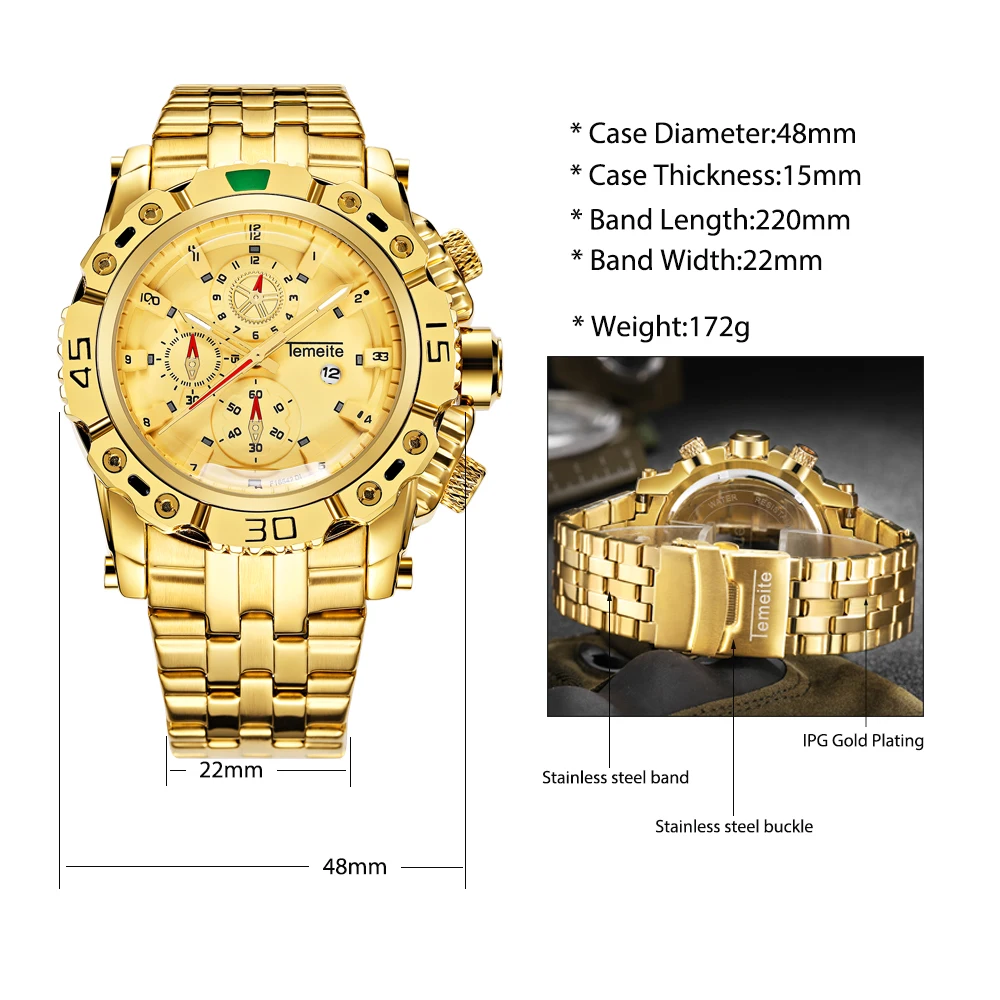 Vintage Large Dial Men Watch Multi-Time Zone Luminous Waterproof Quartz  Watch | Watches for men, Luxury watches for men, Gold watch men