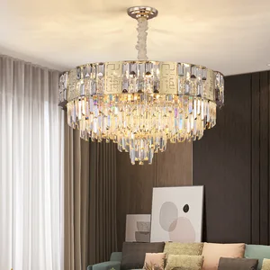 Home Decoration Led Living Room Modern Luxury Gold Round Ceiling Crystal Chandelier
