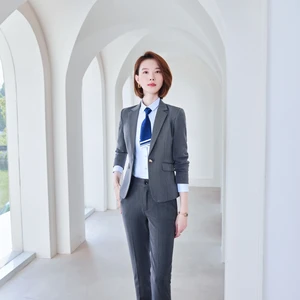 2026 Wholesale Women's Office Formal Herringbone Fabric Single Breasted Pants Suits Solid Style Tuxedo