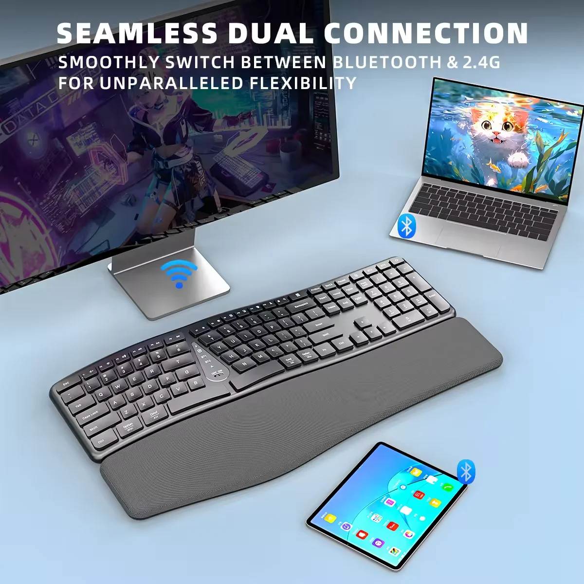 Ergonomic Wireless Keyboard and Mouse Combo Multi-Device Slim Rechargeable Keyboard and Mouse Combo for Laptop Tablet - Image 2