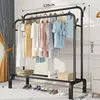 120cm Double Pole 1 Tier Storage Shelf With Hooks Black