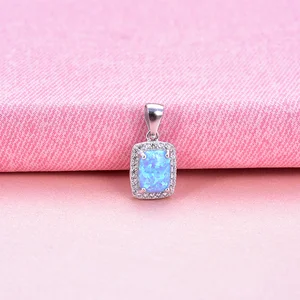 Newest 3A Cubic Zirconia Pendant Rhodium and Gold Plated 925 Sterling Blue Opal Hola Shape for Weddings