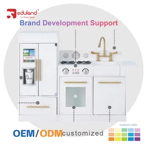 EDULAND Custom Children Wooden Ice Cream Cart Pretend Shopping Canteen Educational Kitchen Toy Set for Ages 2-7