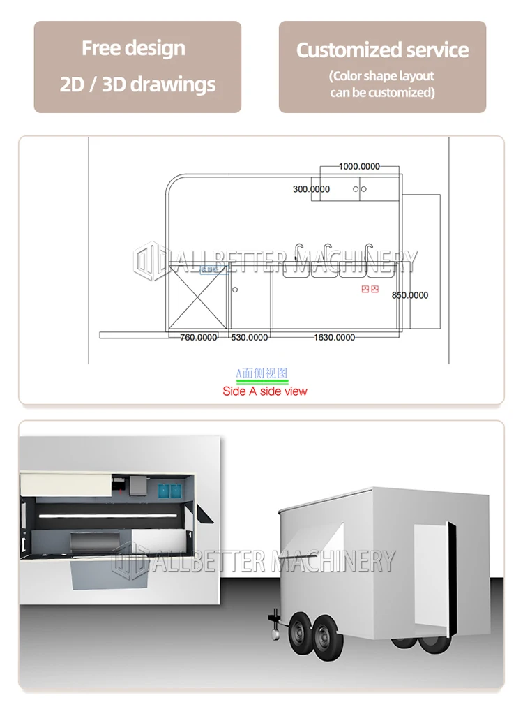 New Design Flower Cart Trailer Fast Food Truck Wedding Food Trailers Ice Cream Truck Shop Catering Horse Trailer
