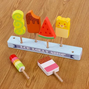 Colorful Wooden Toy Set for Kids Preschool Kitchen Play Ice Cream Shop with Bear Popsicle Educational Tool for Cooking Practice