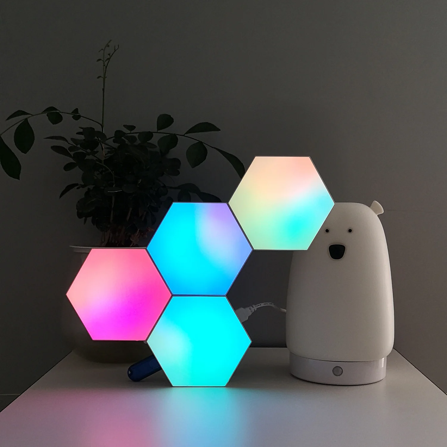 Colour RGB Led Honeycomb Remote Control and Music Function LED Hexagon Lights Bar Club Ceiling Smart Hexagonal Light Wall Lamp